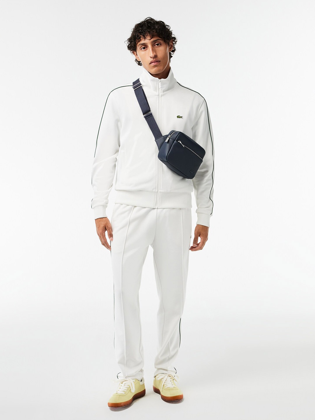 

Lacoste Men Textured Structured Cross Body Bag, Navy blue