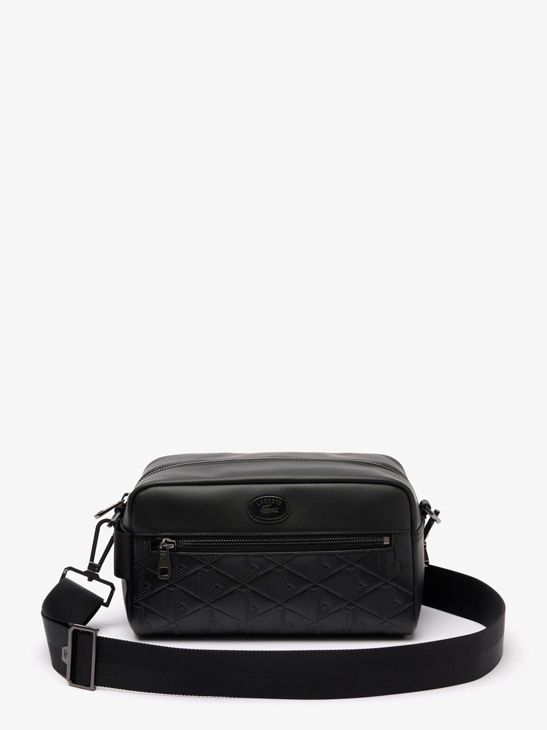 

Lacoste Men Textured Leather Structured Sling Bag, Black