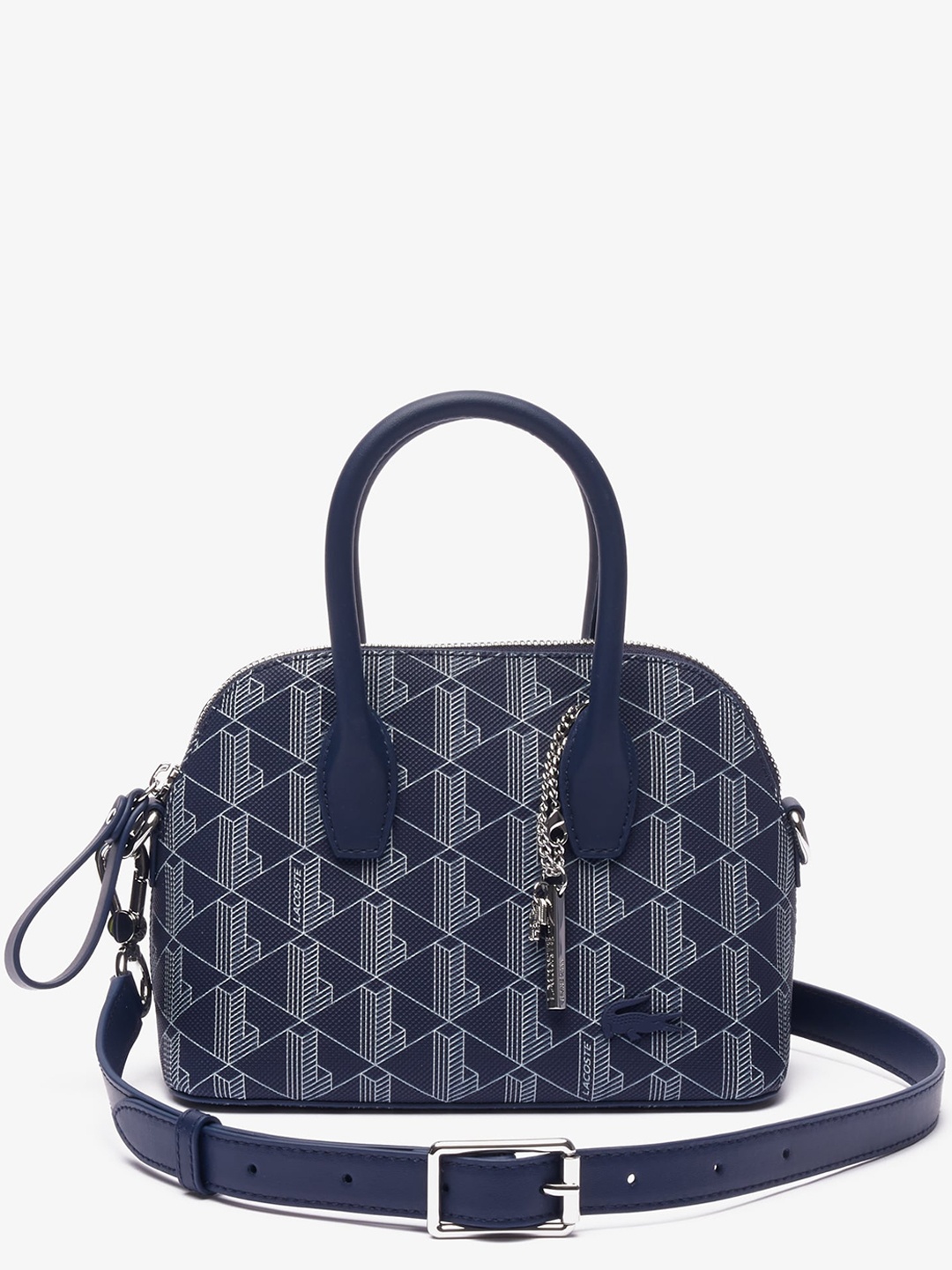 

Lacoste Geometric Printed Structured Handheld Bag, Navy blue