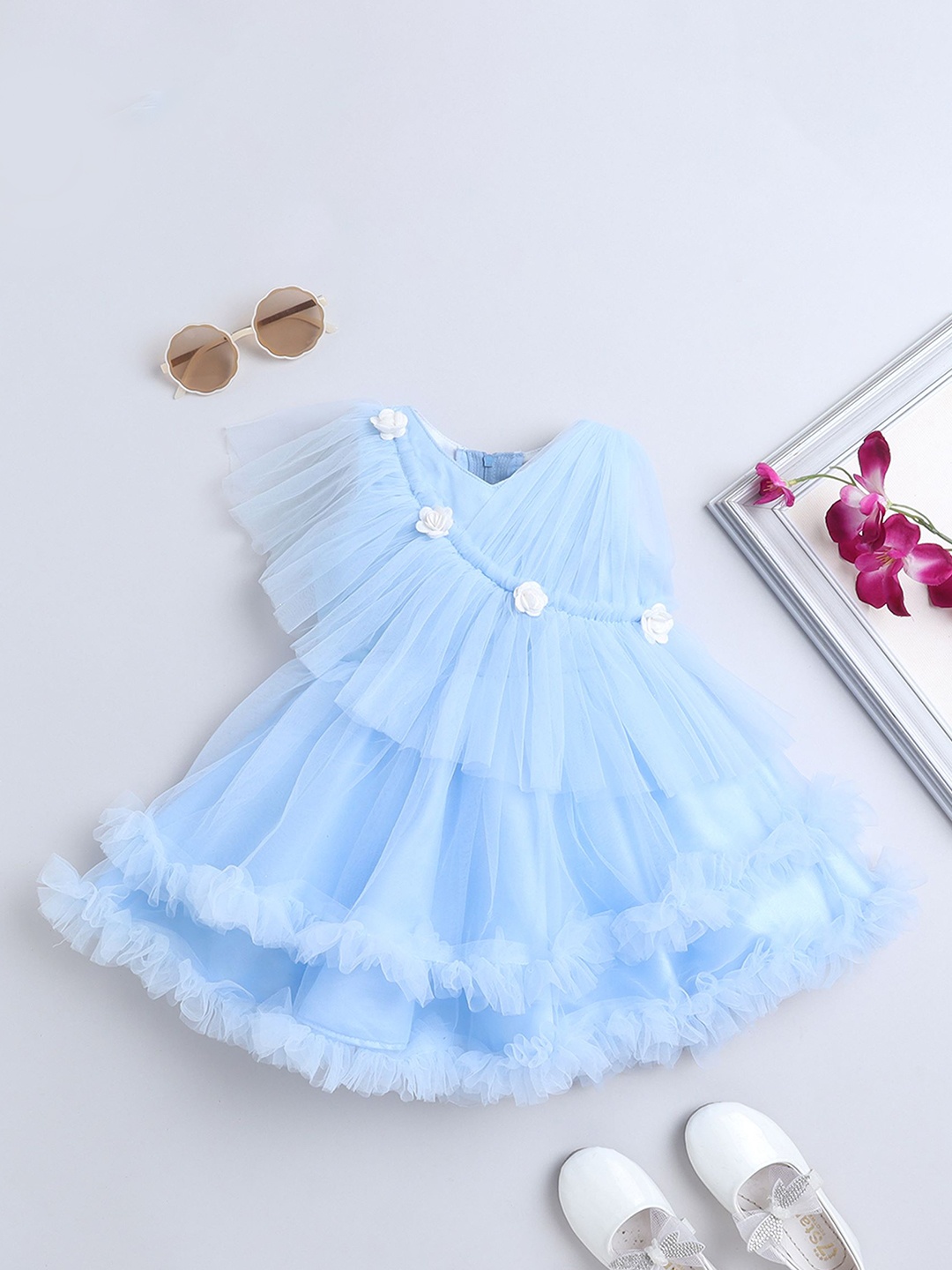 

MANY FROCKS & Floral Net Fit & Flare Dress, Blue