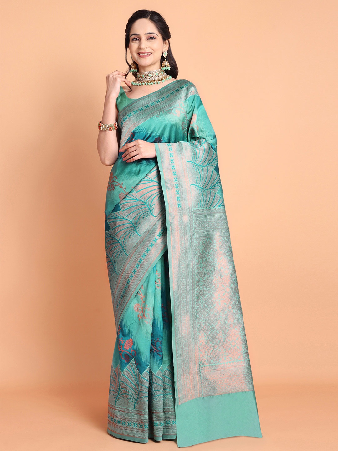 

Taslar Floral Woven Design Zari Banarasi Saree, Blue