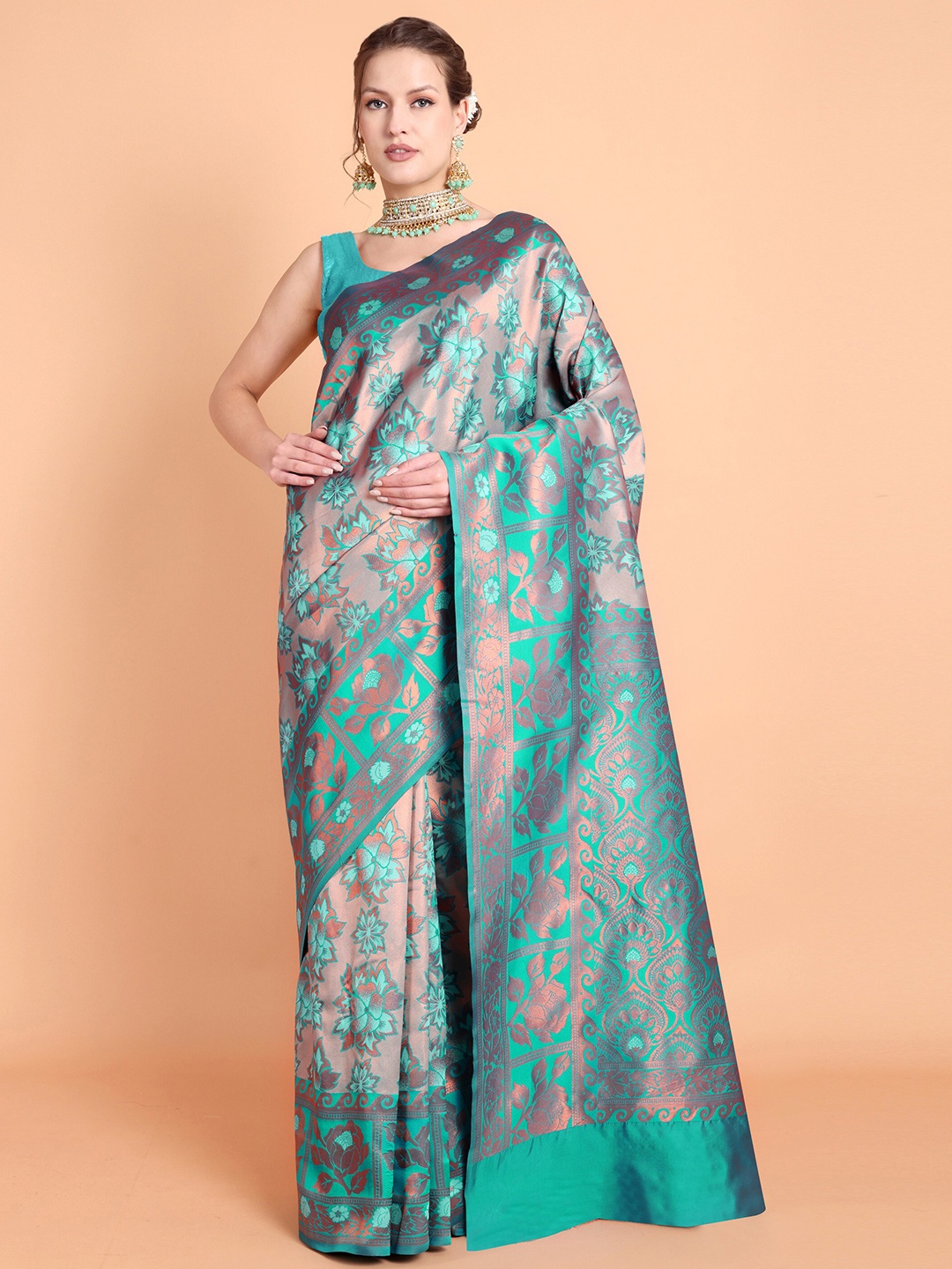 

Taslar Floral Woven Design Zari Banarasi Saree, Blue