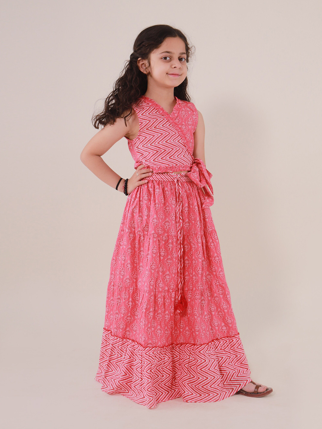 

Sangria Girls Printed Pure Cotton Round Neck Lehenga Choli, Pink