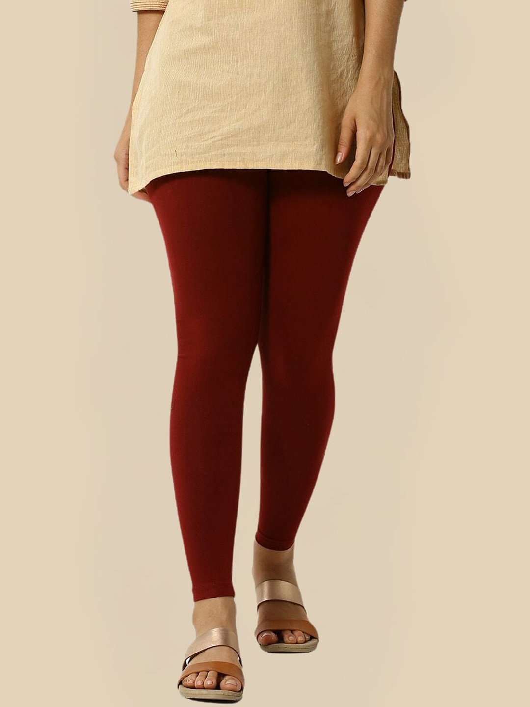 

De Moza Slim-Fit Cotton Ankle-Length Leggings, Maroon