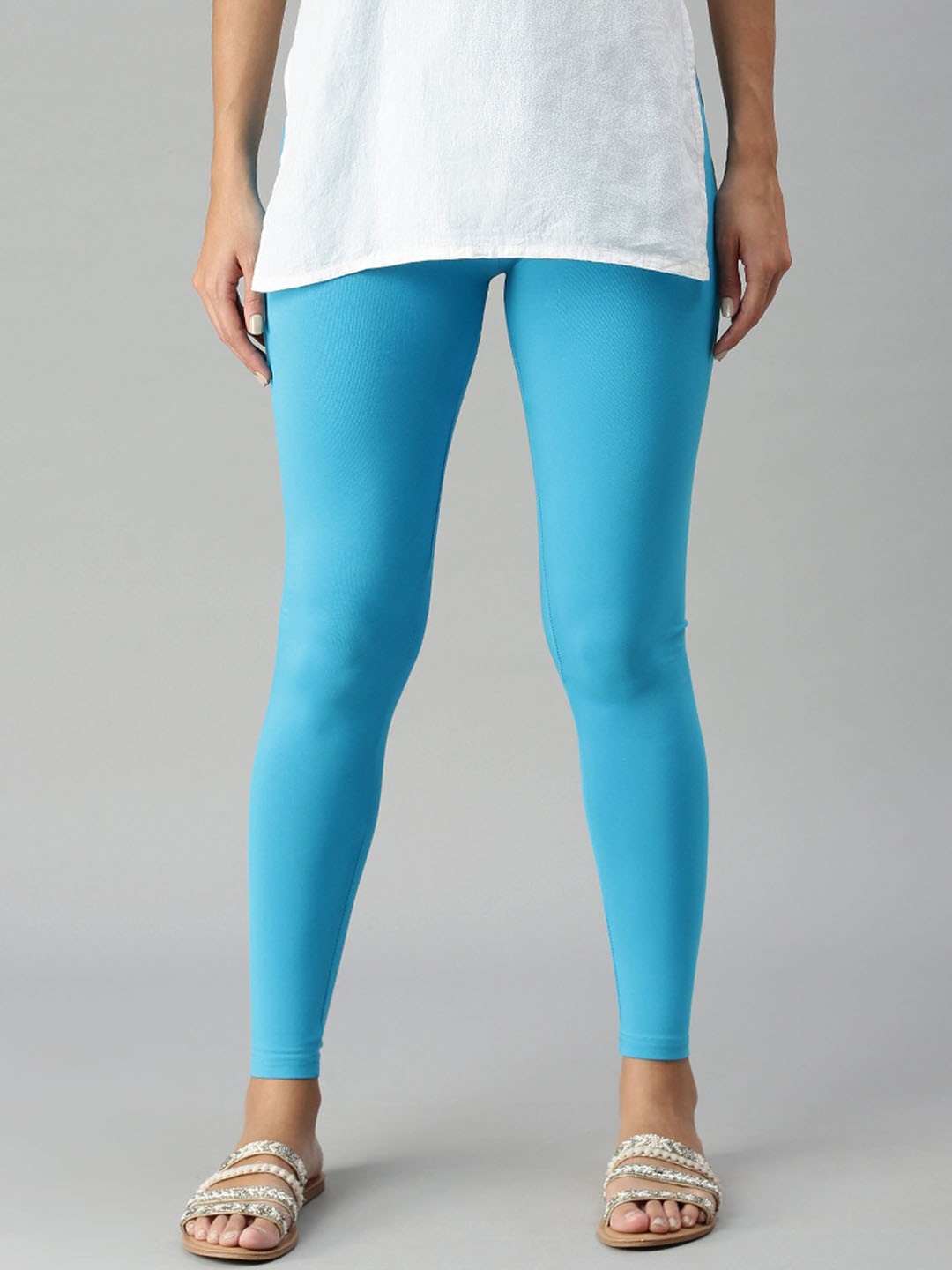 

De Moza Slim-Fit Cotton Ankle-Length Leggings, Turquoise blue