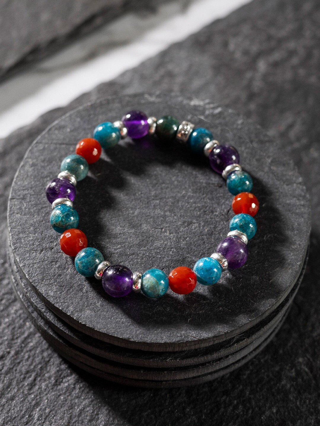 

Stone Story By Shruti Sterling Silver Garnet Rhodium-Plated Wraparound Bracelet