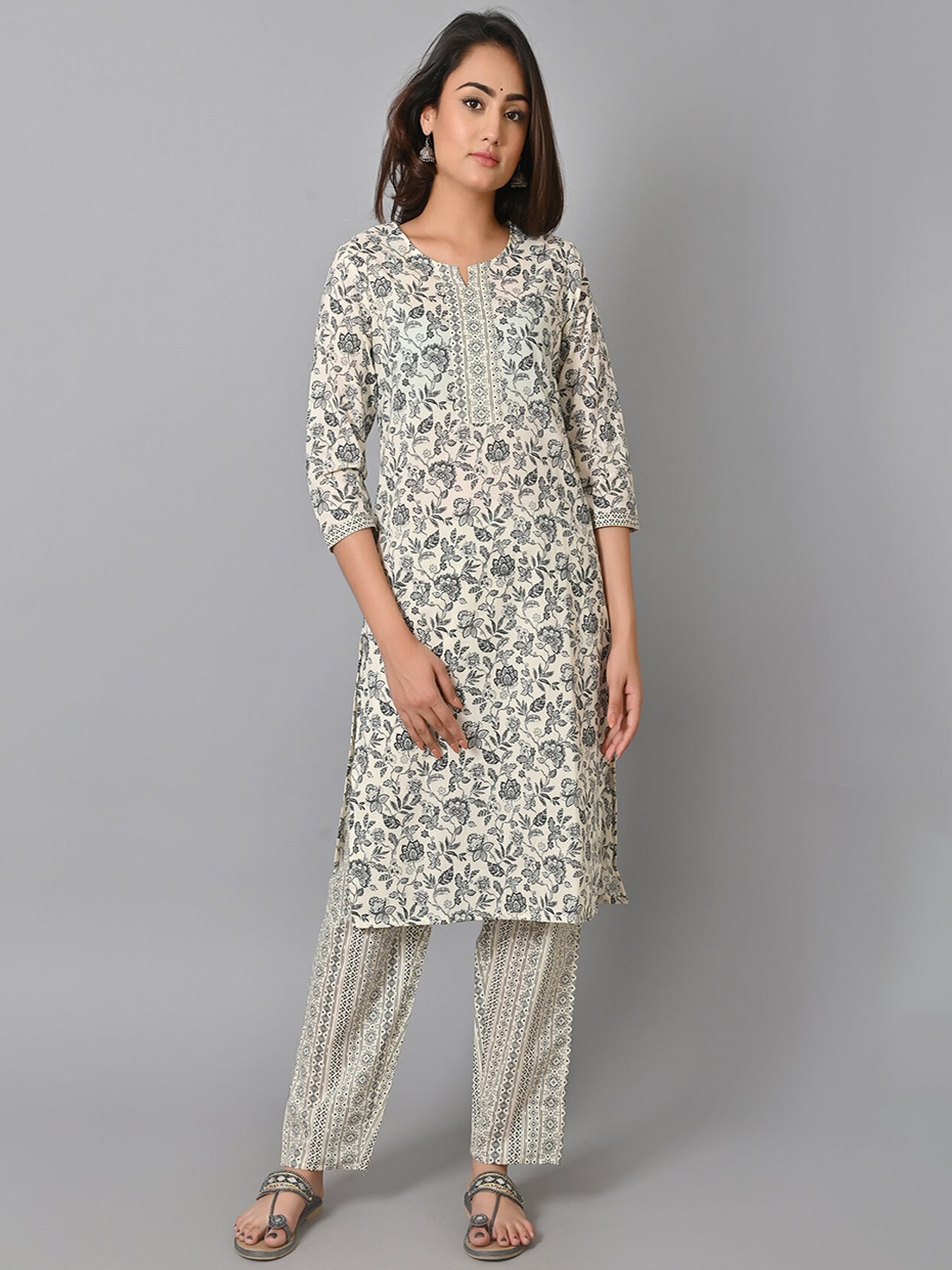 

P3D CREATION Floral Printed Regular Pure Cotton Kurta & Trousers, Black