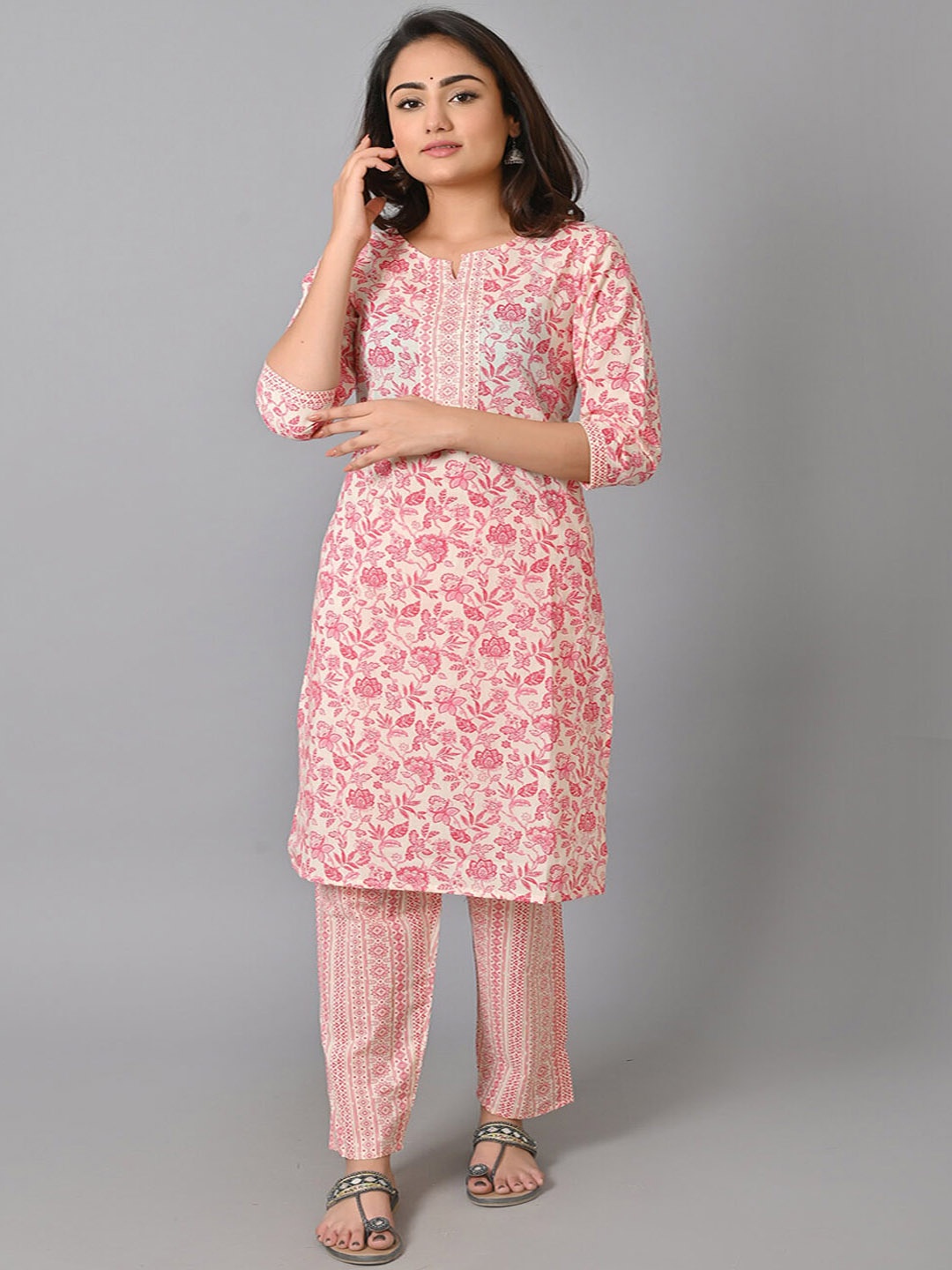 

P3D CREATION Floral Printed Regular Pure Cotton Kurta & Trousers, Pink