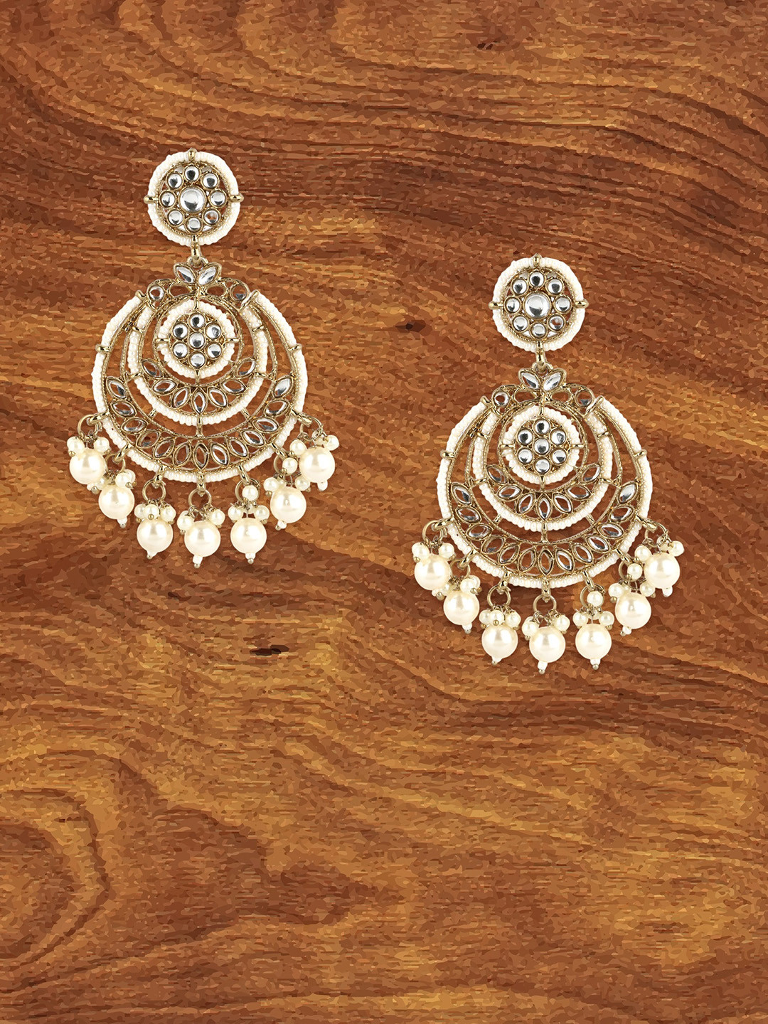 

Sangria Gold-Plated Stone Studded Drop Earrings