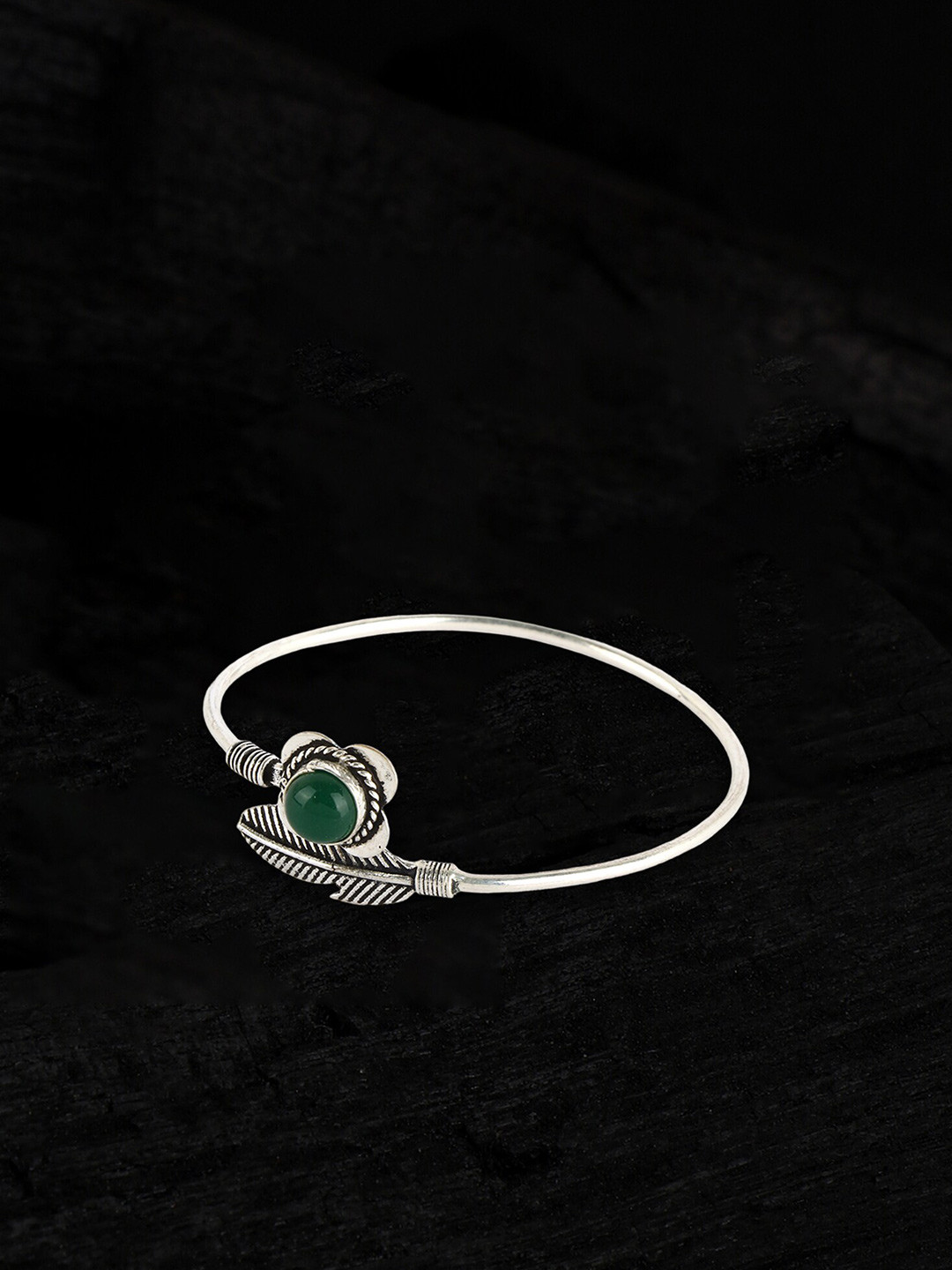 

Sangria Silver-Plated Stone Studded Oxidised Adjustable Wraparound Bracelet
