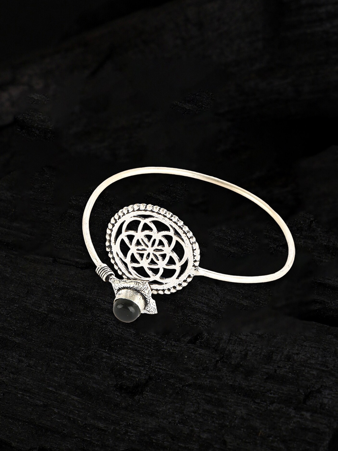 

Sangria Silver-Plated Stone Studded Oxidised Adjustable Wraparound Bracelet