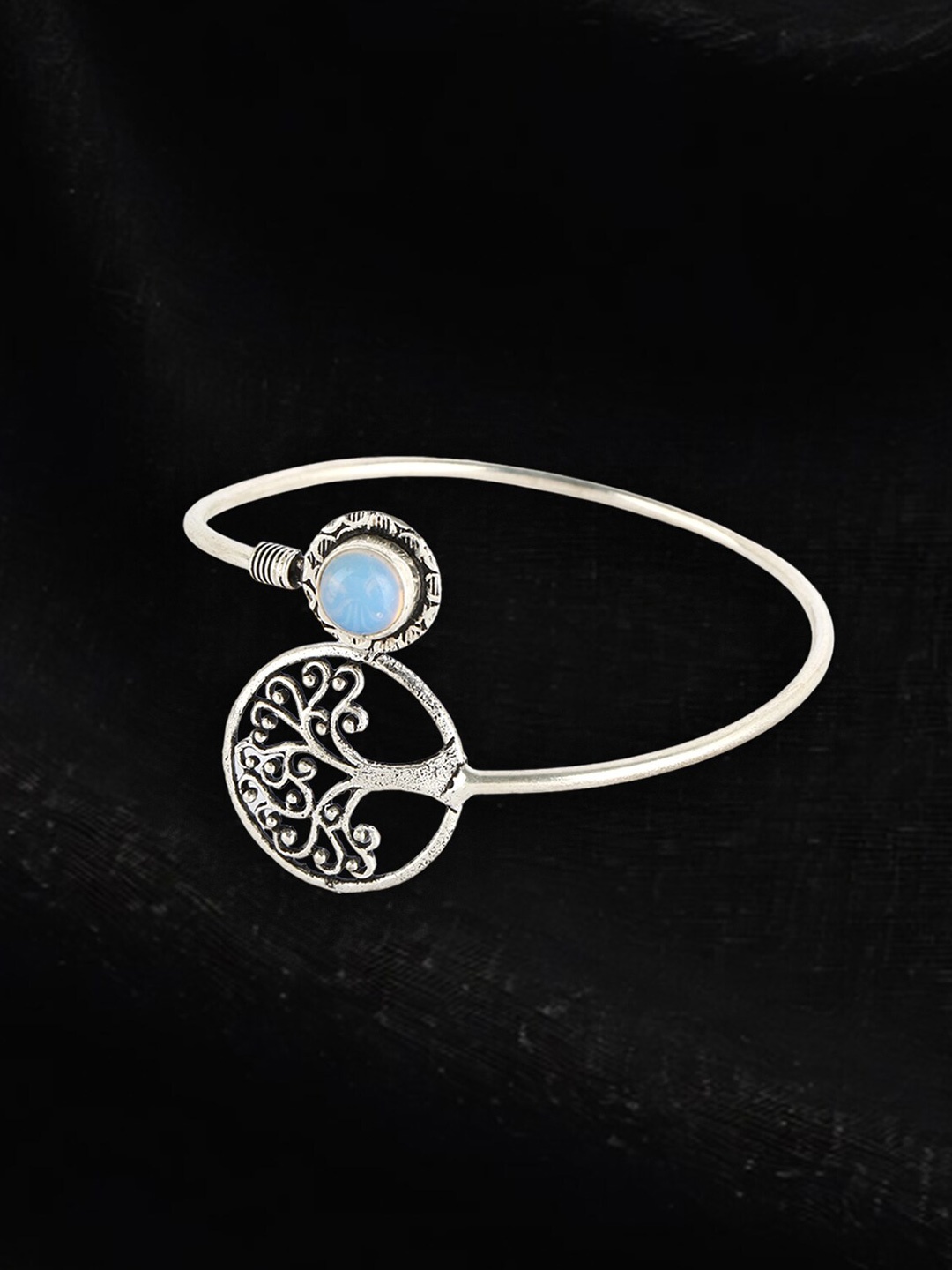 

Sangria Silver-Plated Stone Studded Oxidised Adjustable Wraparound Bracelet