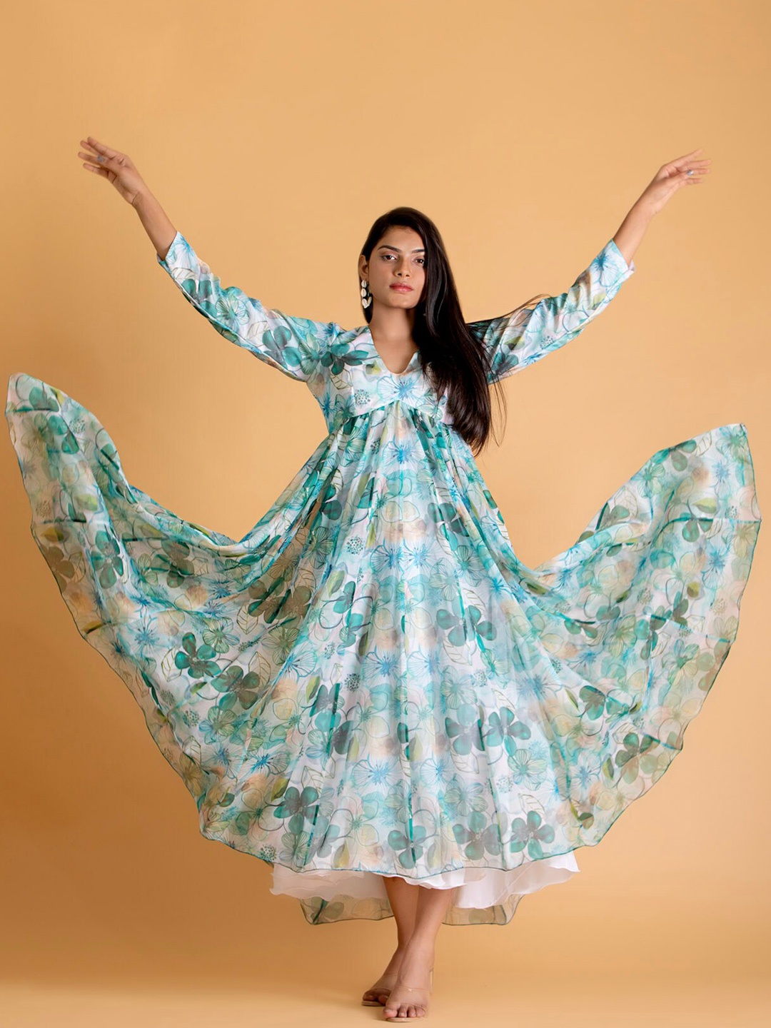 

Bee Boe Floral Printed Fit & Flare Maxi Dress, Green