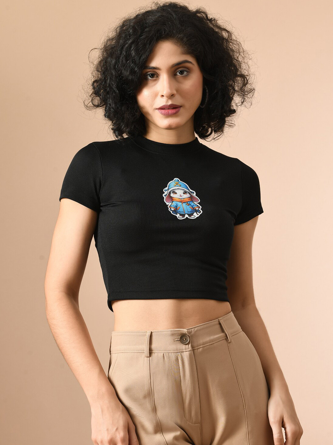 

BAESD Graphic Slim Fit Crop T-Shirt, Black