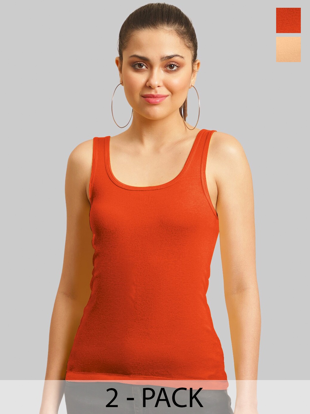 

FBAR Pack Of 2 Cotton Bio Wash Skin Friendly Tank Tops, Orange