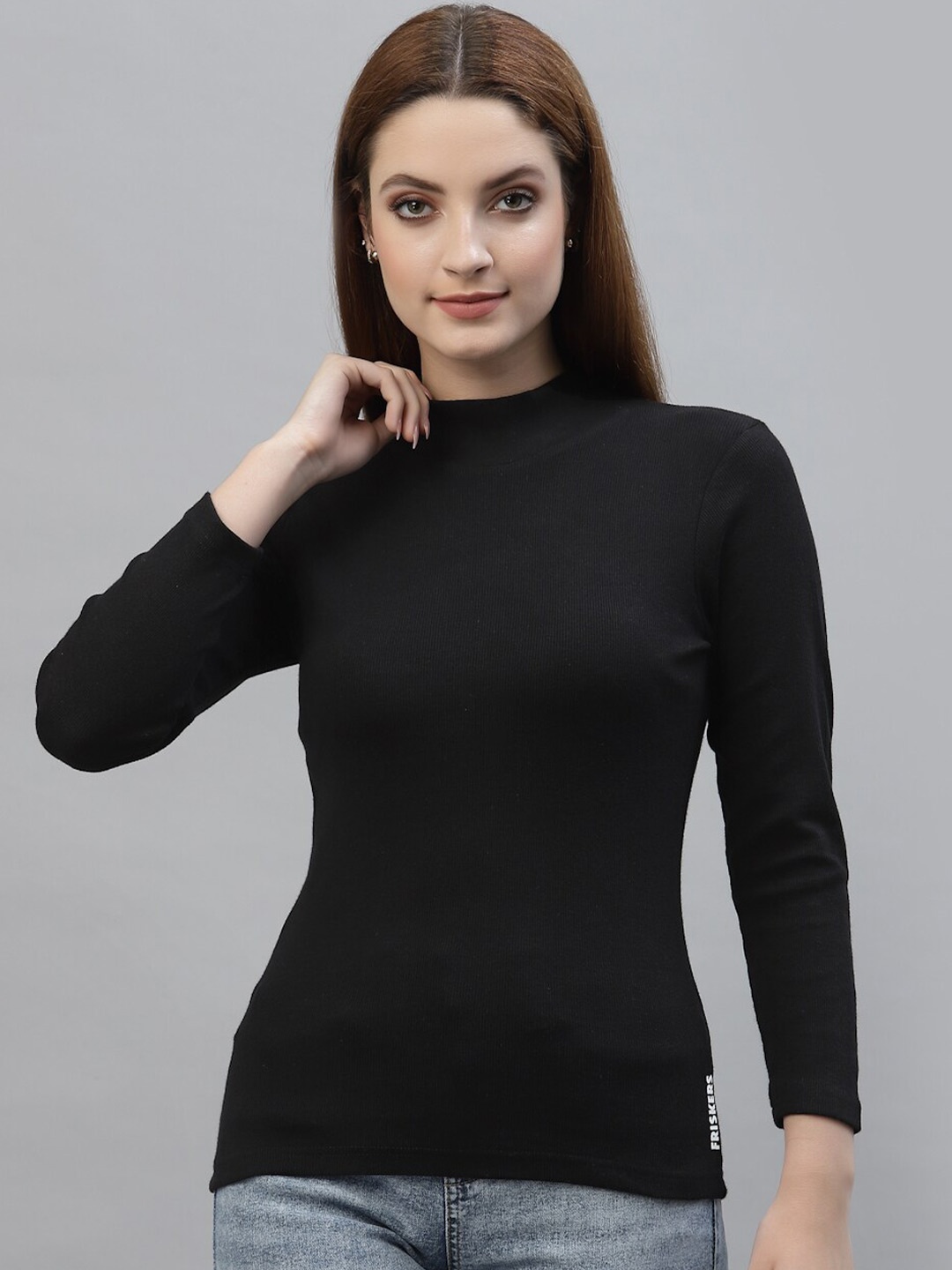 

Friskers High Neck Bio-Wash Cotton Top, Black