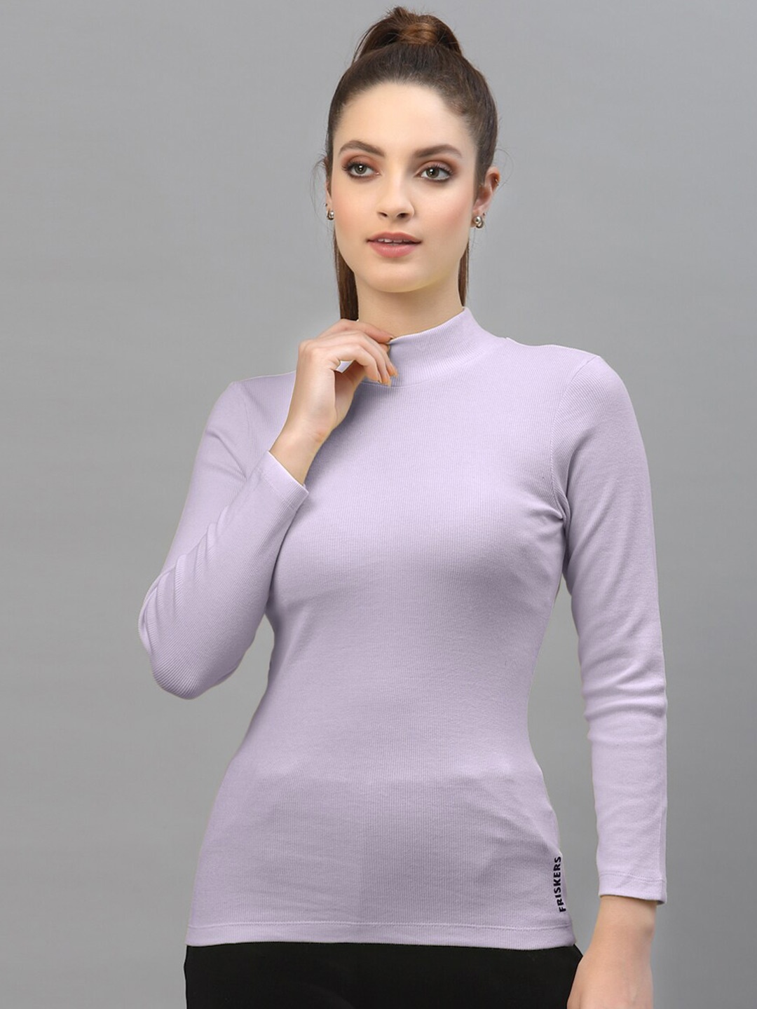 

Friskers High Neck Ribbed Fitted Top, Purple