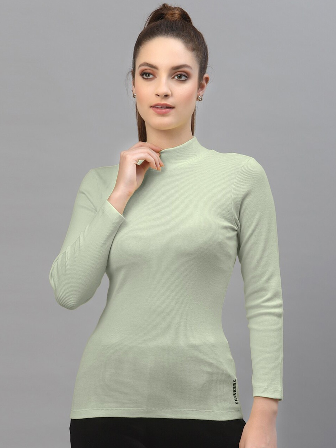 

Friskers High Neck Ribbed Fitted Top, Sea green