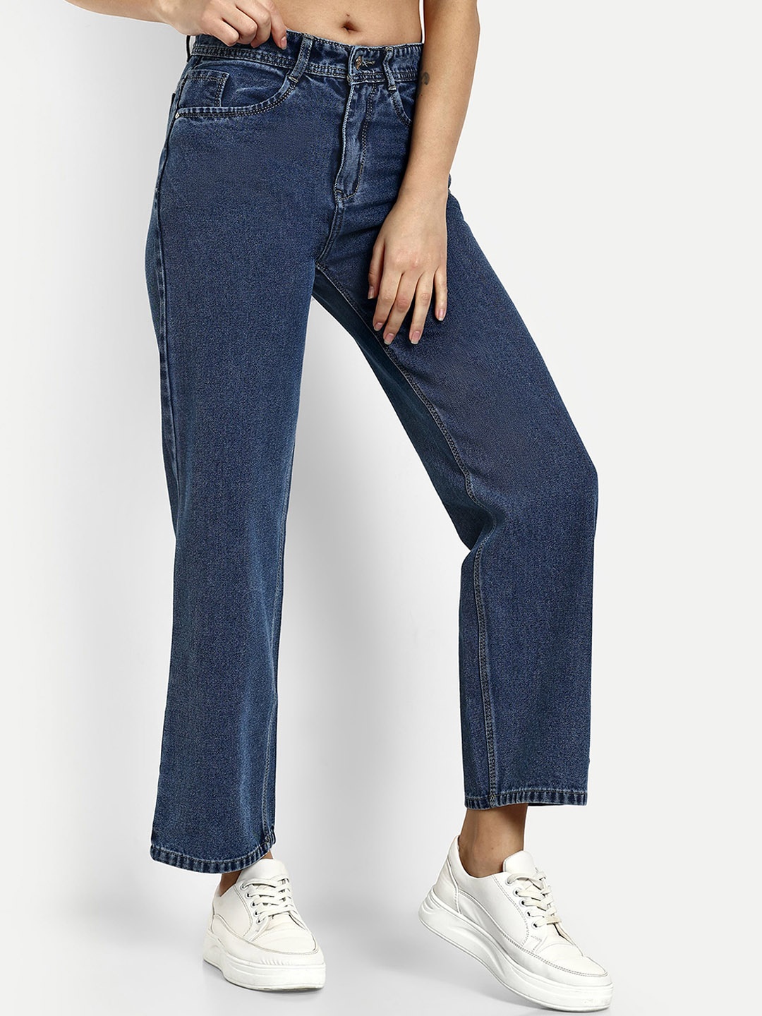 

Next One Women Smart Straight Fit High-Rise Clean Look Cotton Jeans, Blue