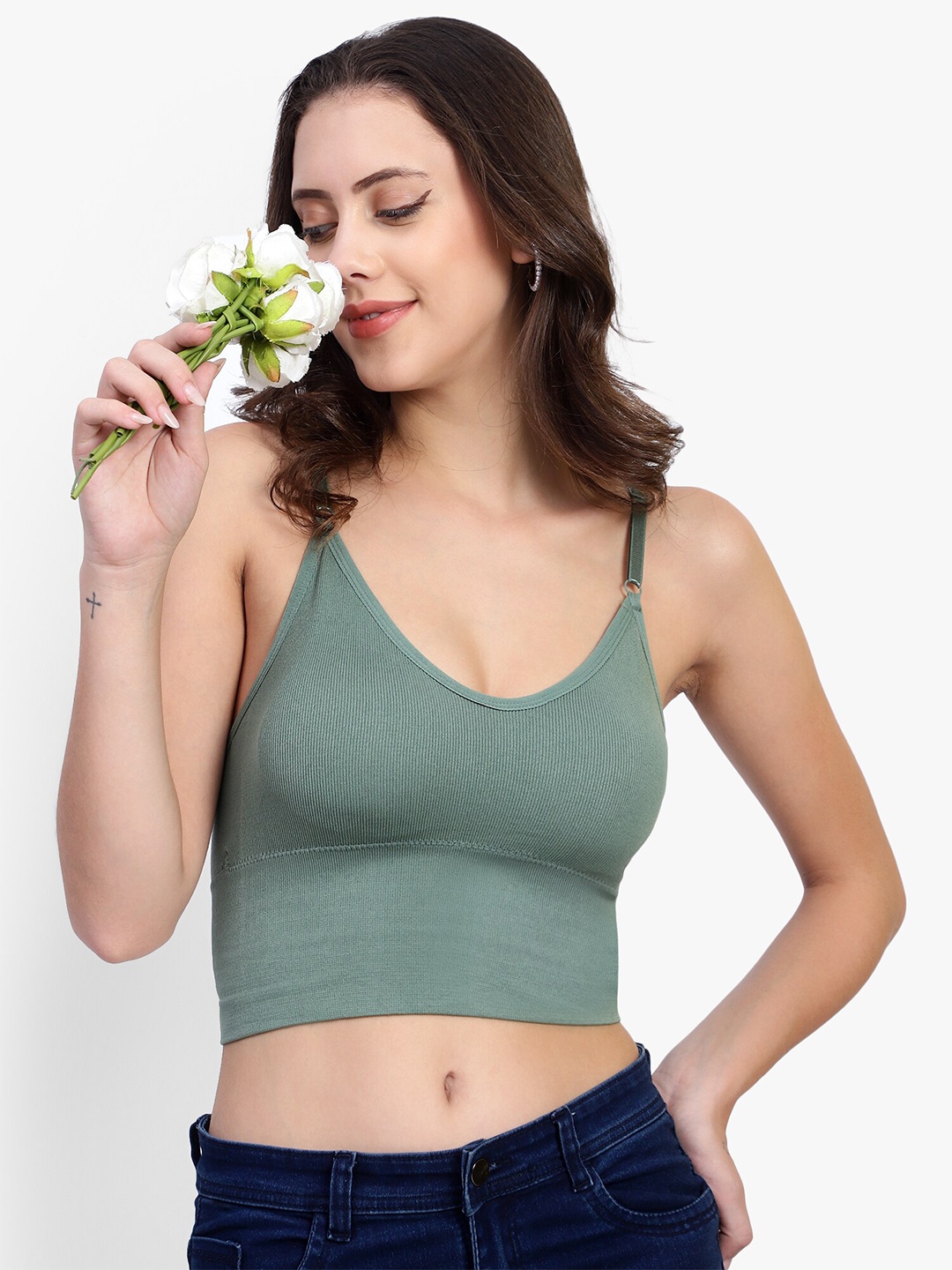 

BRACHY Full Coverage Lightly Padded Bralette Bra With All Day Comfort, Green