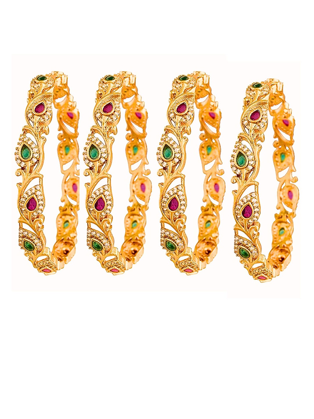 

MANSIYAORANGE Set Of 4 Gold-Plated Stones Studded Bangle