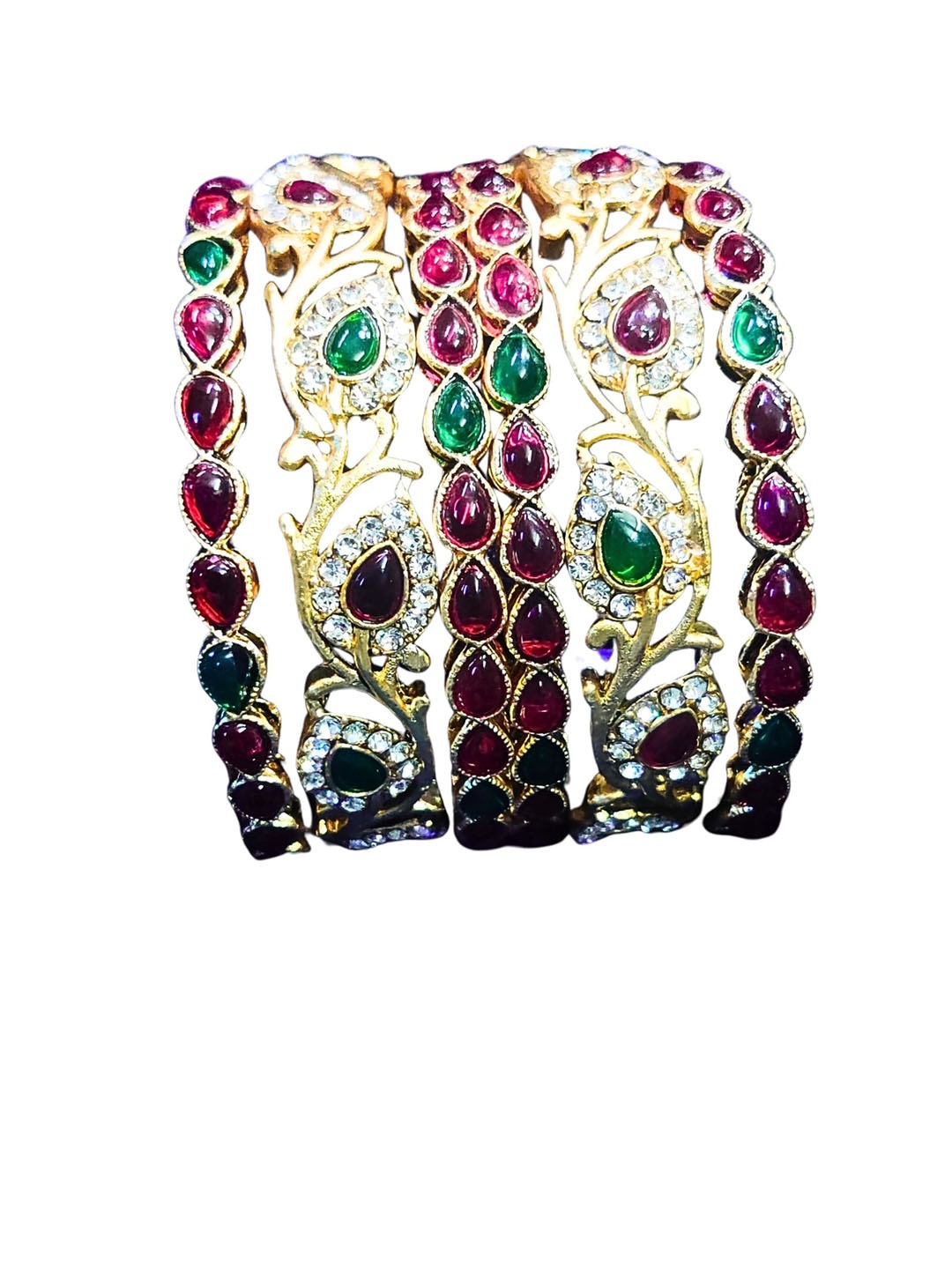 MANSIYAORANGE Set Of 6 Gold-Plated Stone Studded Bangles