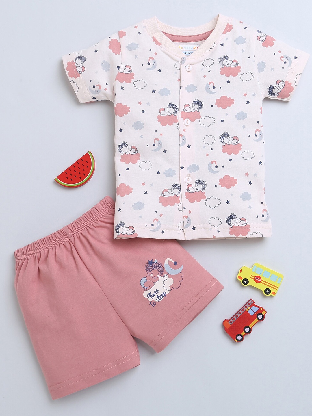 

BUMZEE Boys Printed T-shirt with Shorts, Peach