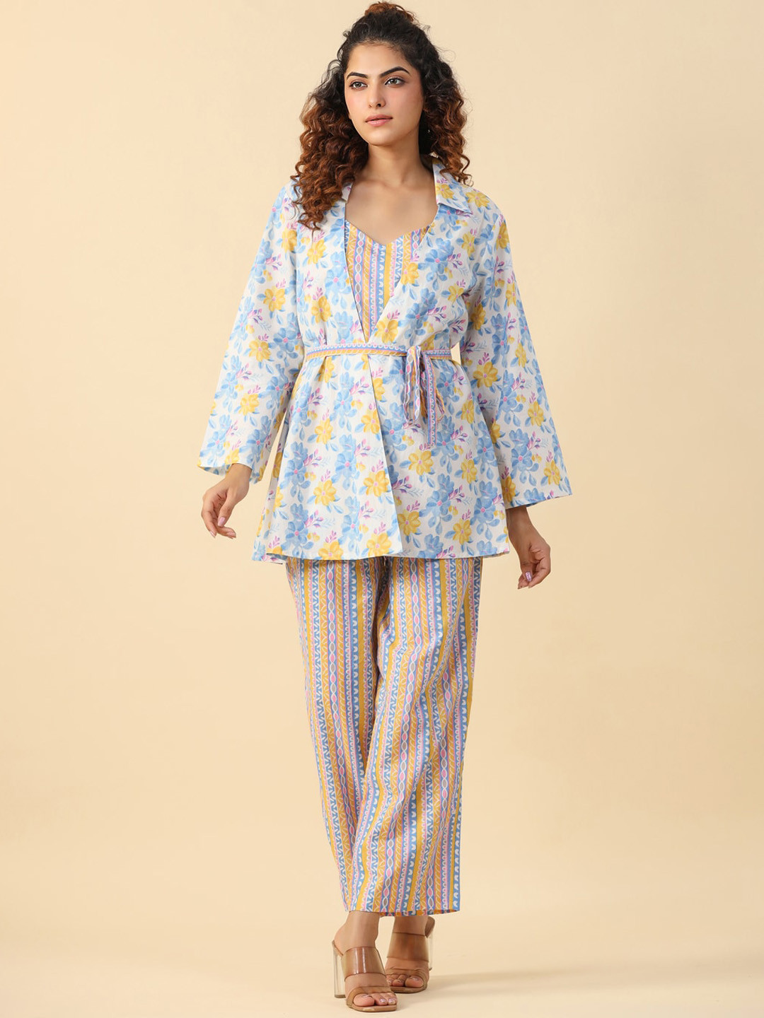 

SANSKRUTIHOMES Pure Cotton Top & Trouser Co-Ords, Blue