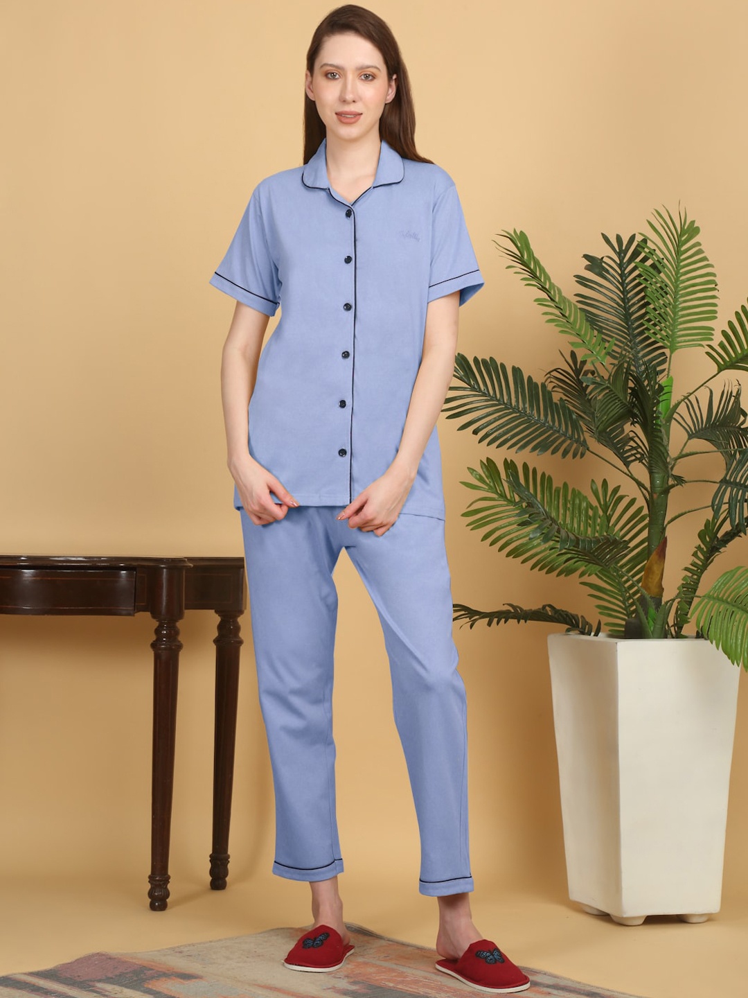 

Klotthe Solid Cotton Night Suit, Blue