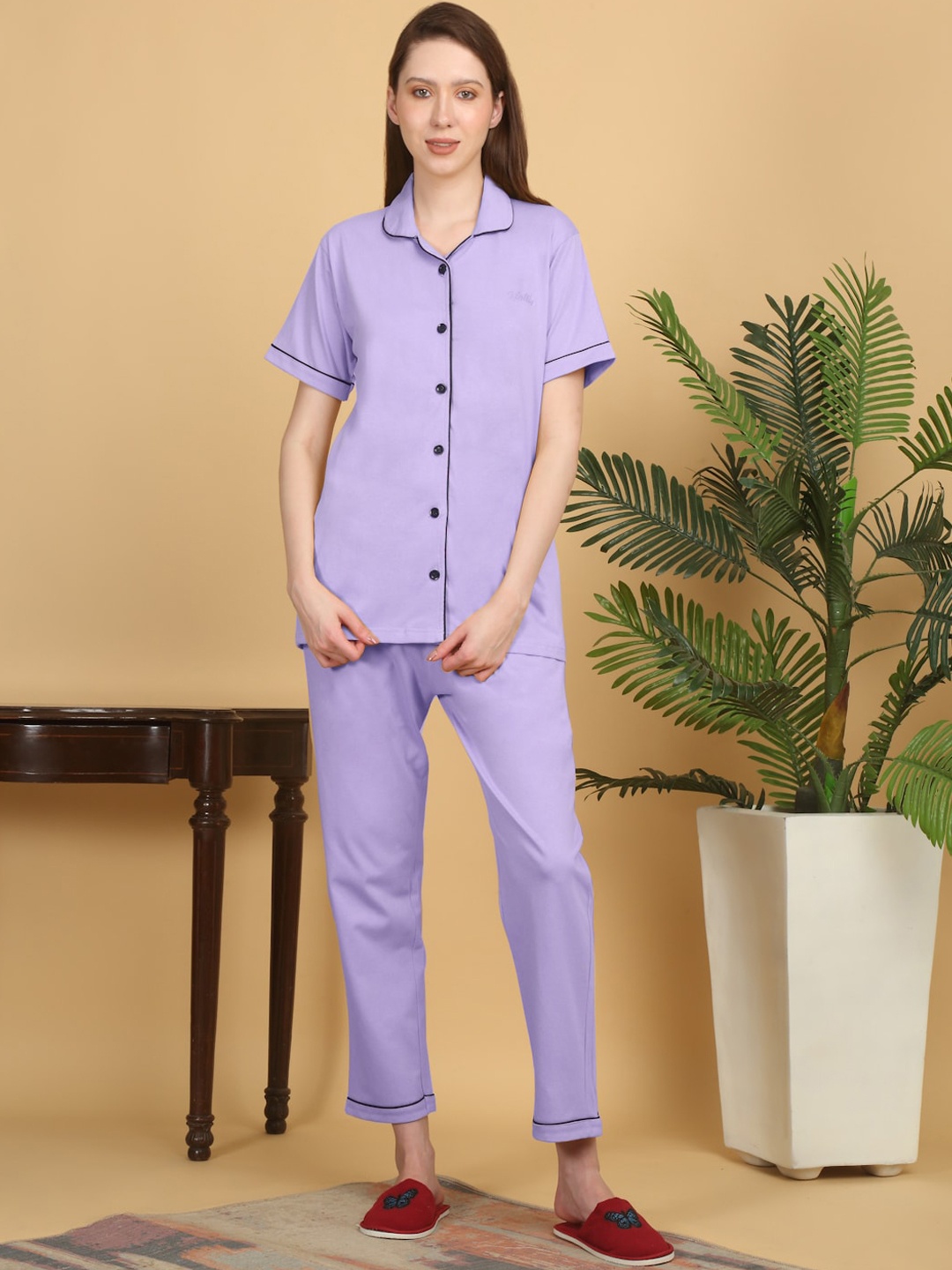 

KLOTTHE Women Pure Cotton Night Suit, Lavender