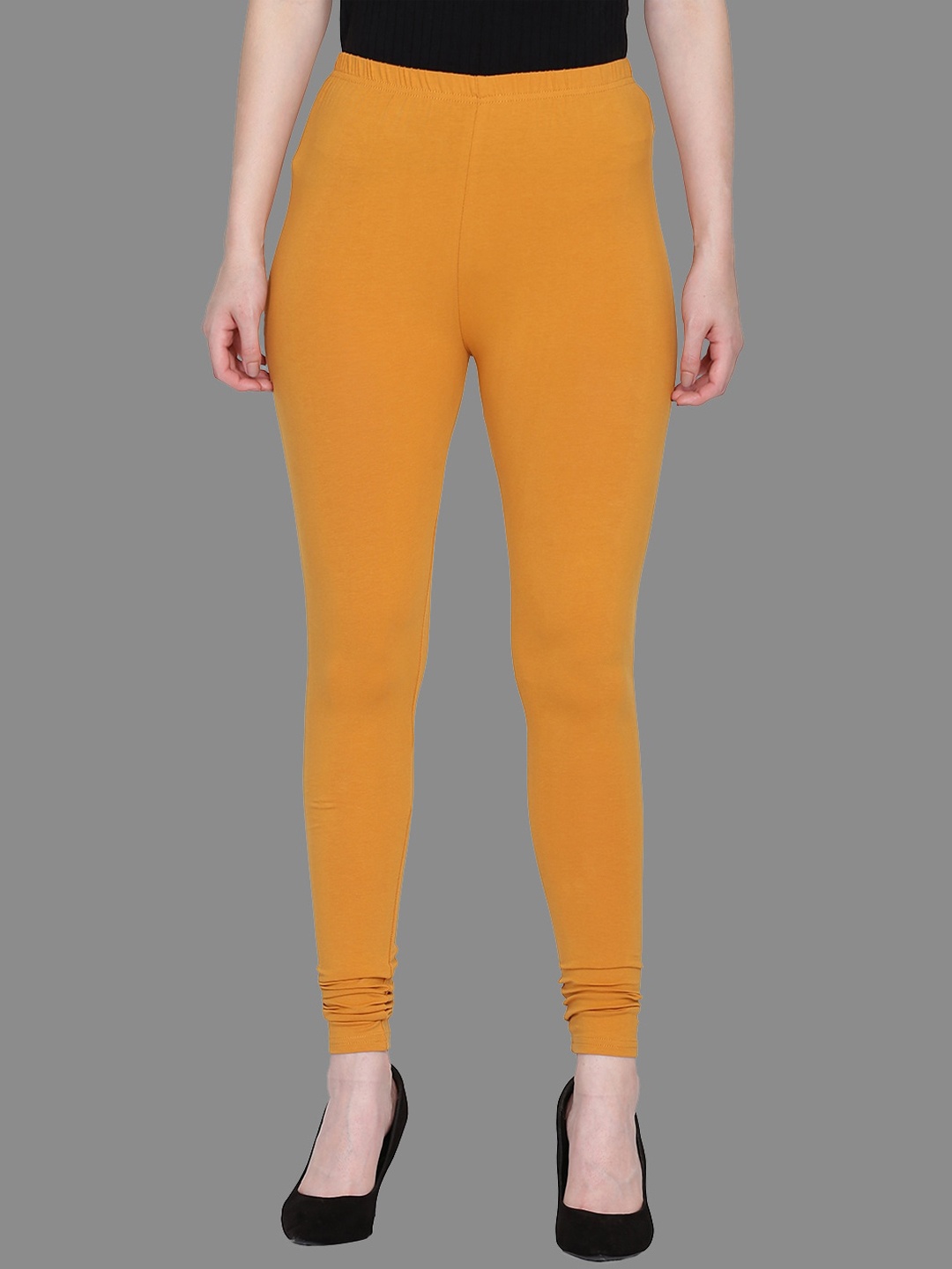 

FFU Slim Fit Mid-Rise Churidar-Length Leggings, Mustard