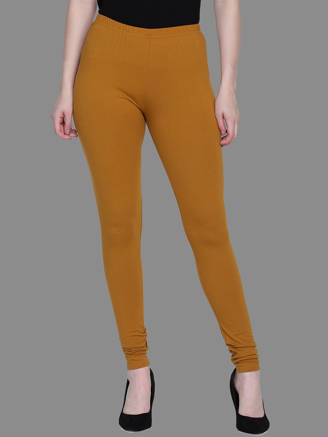 

FFU Slim Fit Mid-Rise Churidar-Length Leggings, Mustard