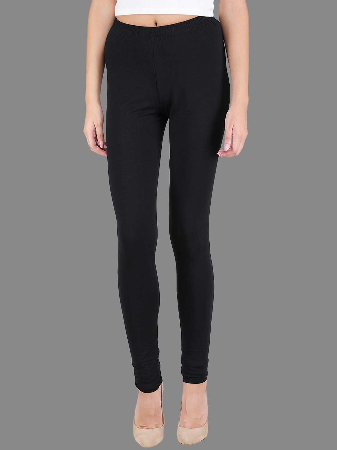 

FFU Slim Fit Mid-Rise Churidar-Length Leggings, Black