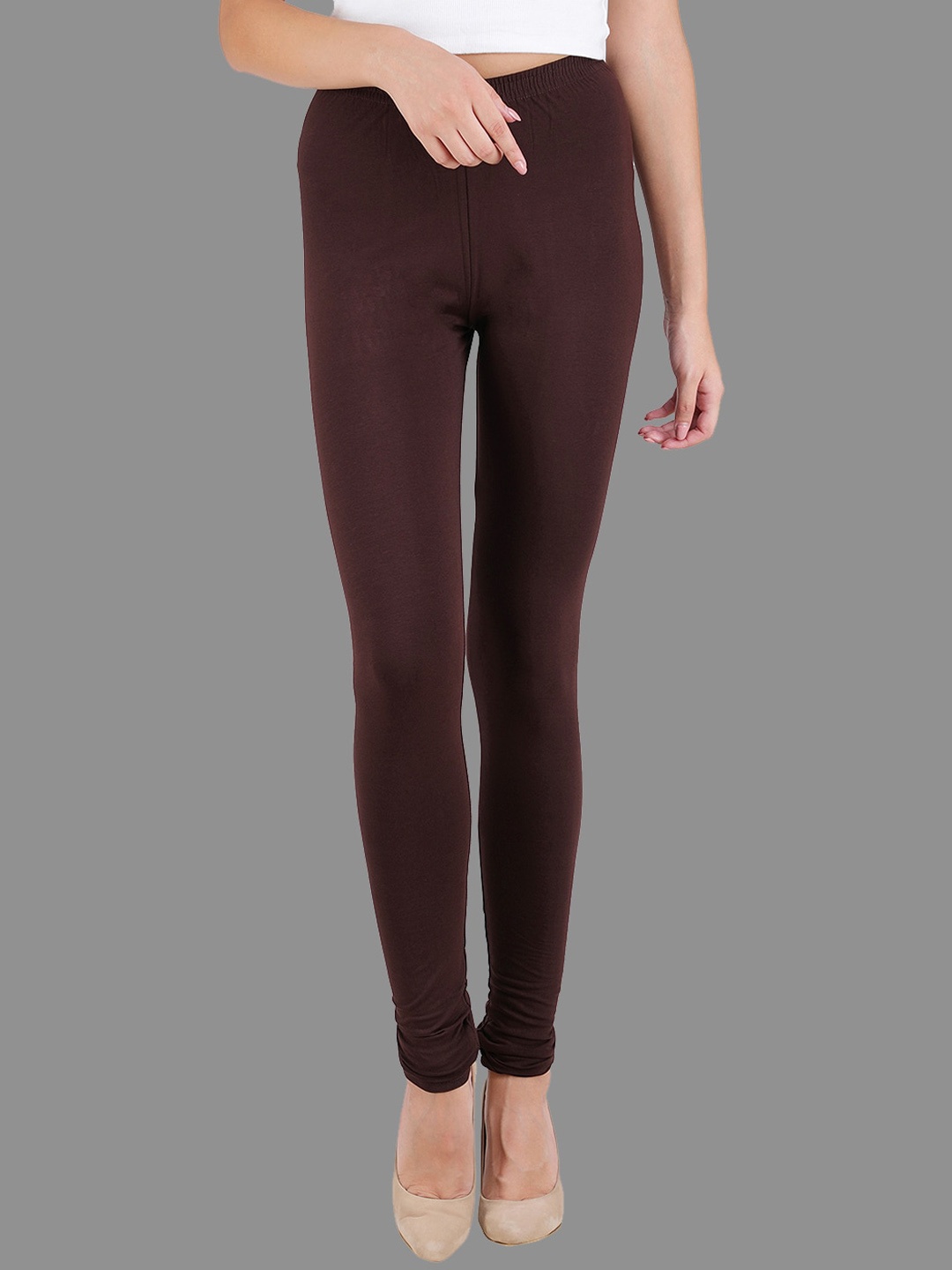 

FFU Slim Fit Mid-Rise Churidar-Length Leggings, Brown