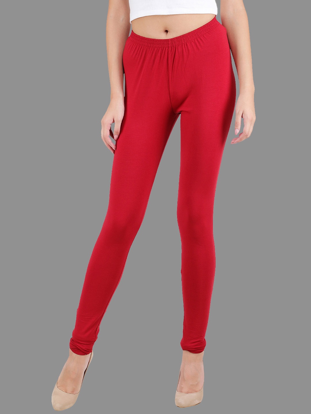 

FFU Slim Fit Mid-Rise Churidar-Length Leggings, Red