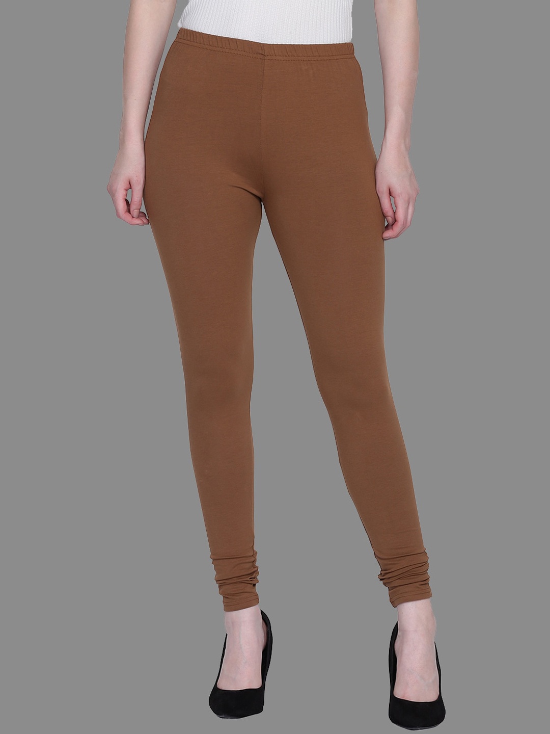 

FFU Slim Fit Mid-Rise Churidar Length Leggings, Brown