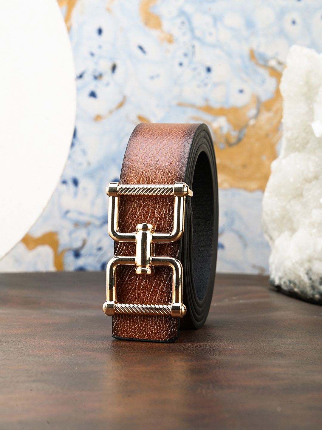 

BuckleUp Men Textured Belt, Tan