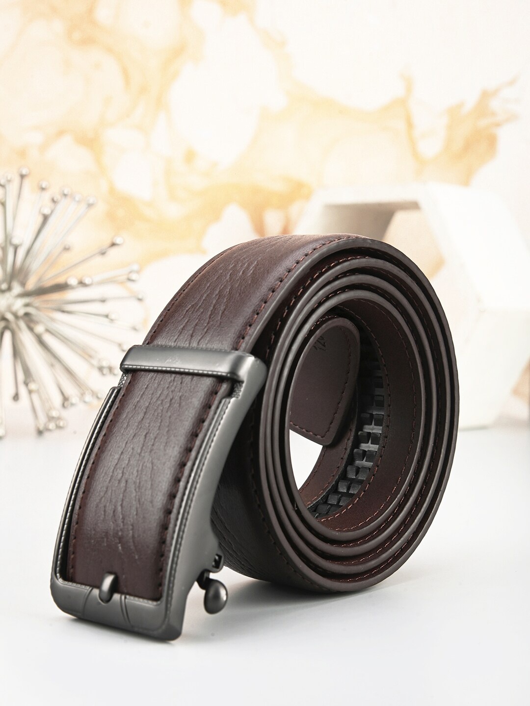 

BuckleUp Men Textured Formal Belt, Brown