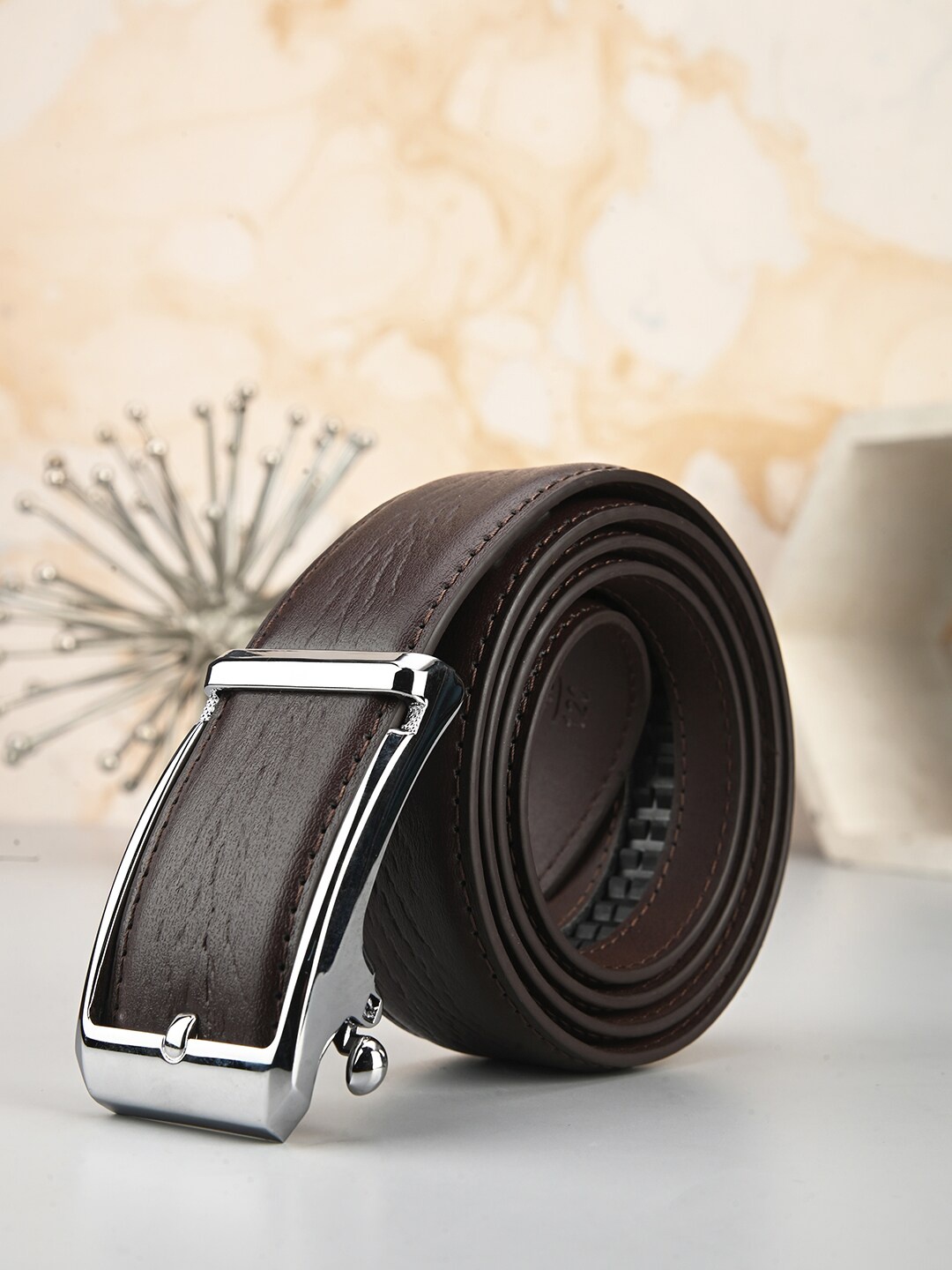 

BuckleUp Men Textured Formal Belt, Brown