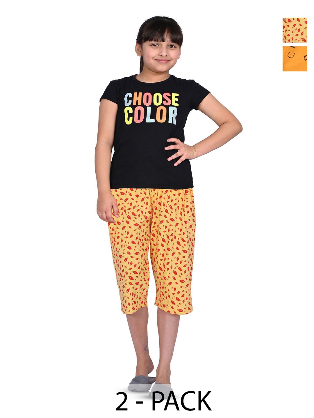 

BAESD Girls Pack Of 2 Printed Cotton Capris, Yellow