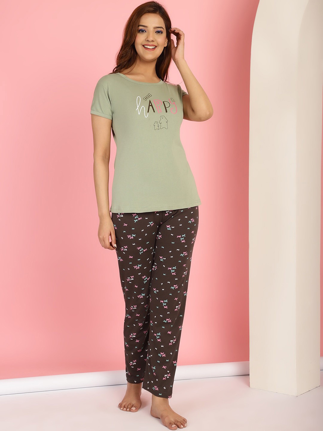 

GRACIT Printed T-shirt With Pyjamas, Grey