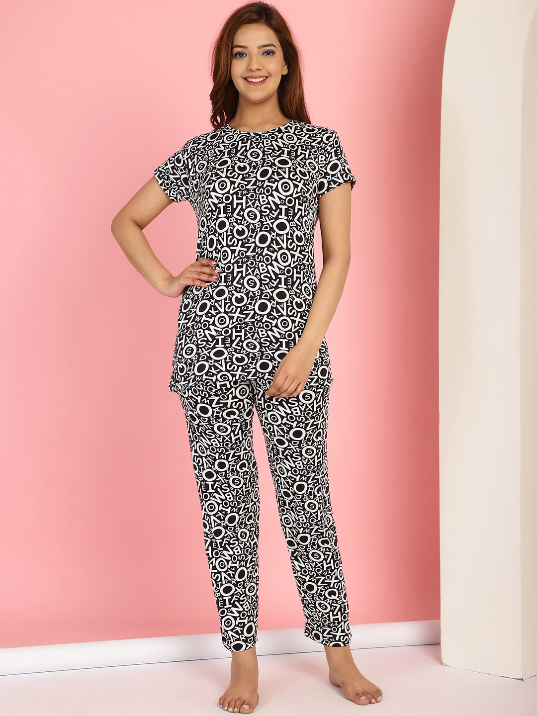 

GRACIT Typography Printed Night suit, Grey