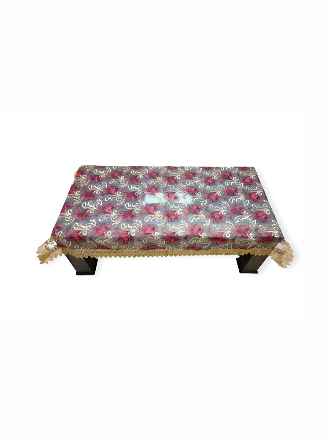 

TANLOOMS Maroon Floral 2-Seater Table Cover with Embroidered details