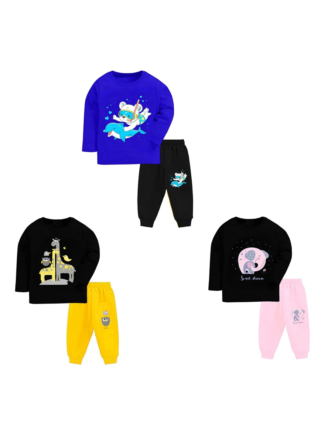 

BAESD Kids Pack Of 3 Printed T-shirt & Trousers Clothing Set, Blue