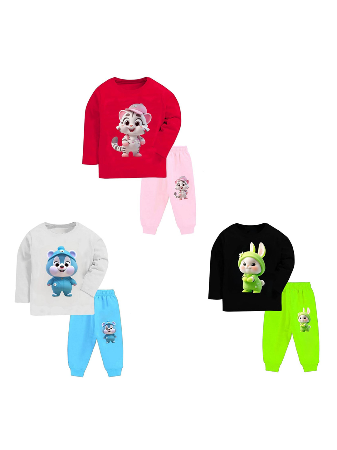 

BAESD Kids Pack Of 3 Printed T-shirt & Trousers Clothing Set, Red