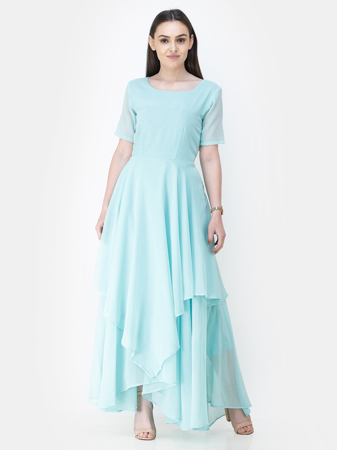 

Cation Blue Round Neck Georgette Maxi Dress