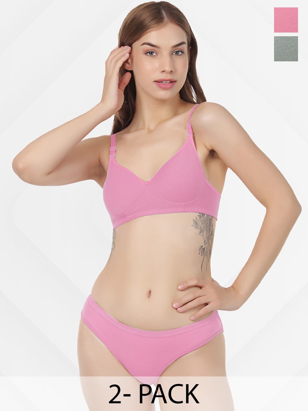 

ACCEZORY Pack Of 2 Lightly Padded Lingerie Set, Pink