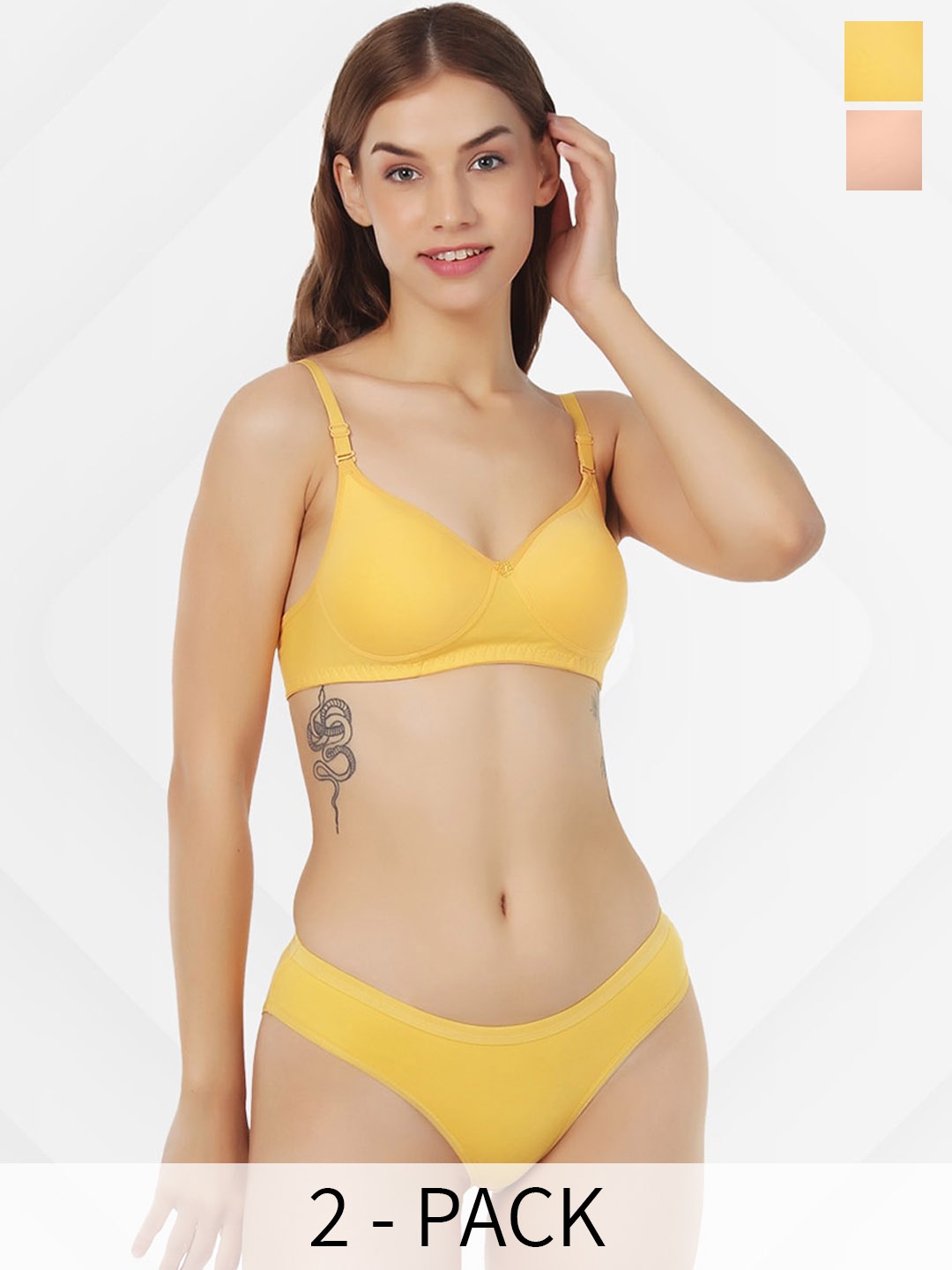 

ACCEZORY Pack of 2 Full Coverage Lightly Padded Lingerie Set, Yellow