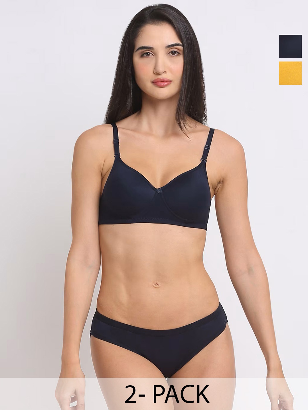 

ACCEZORY Pack of 2 Lightly Padded Lingerie Set, Navy blue