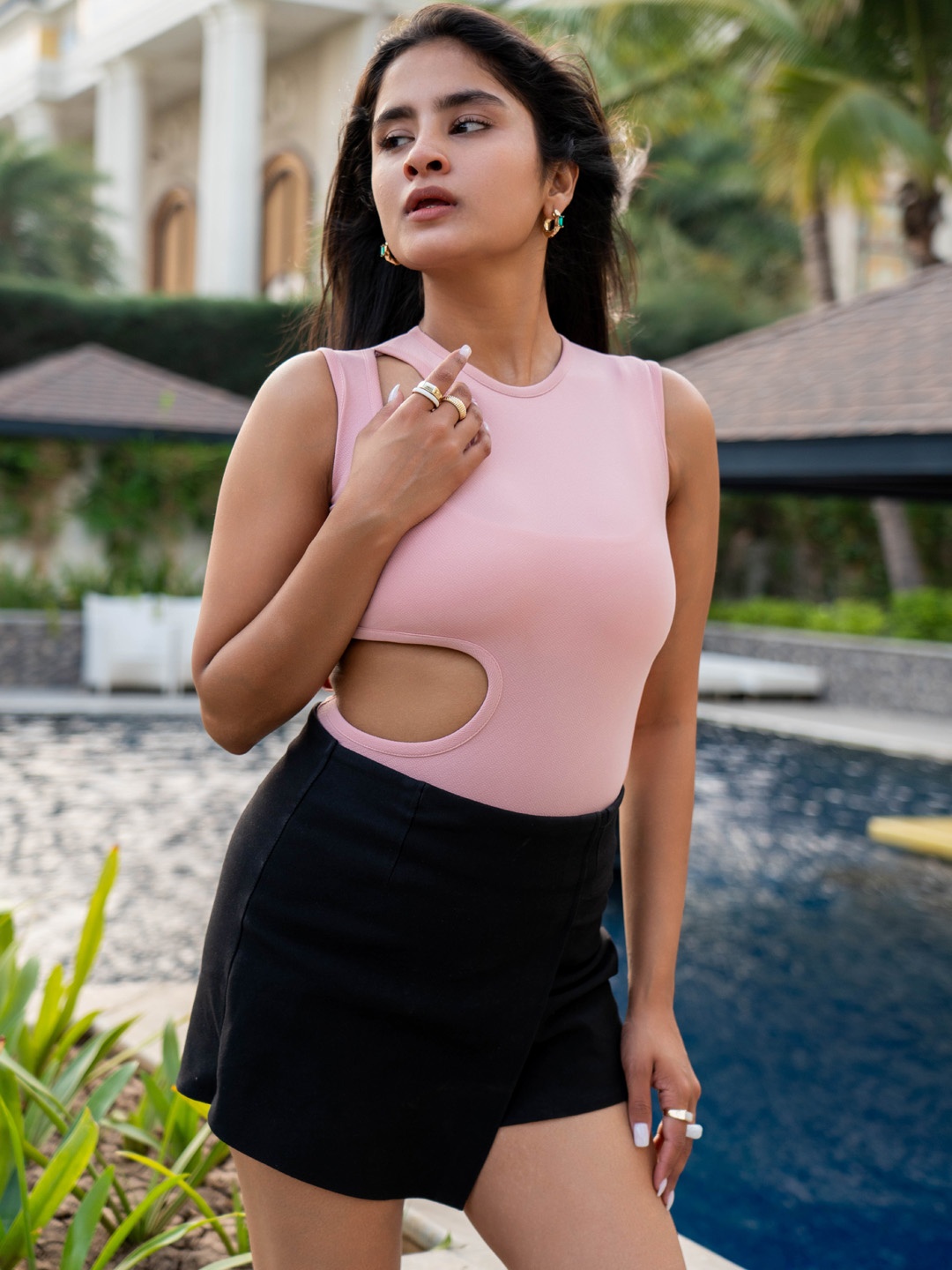 

COLOR CAPITAL Cut Out Detail Bodysuit, Peach
